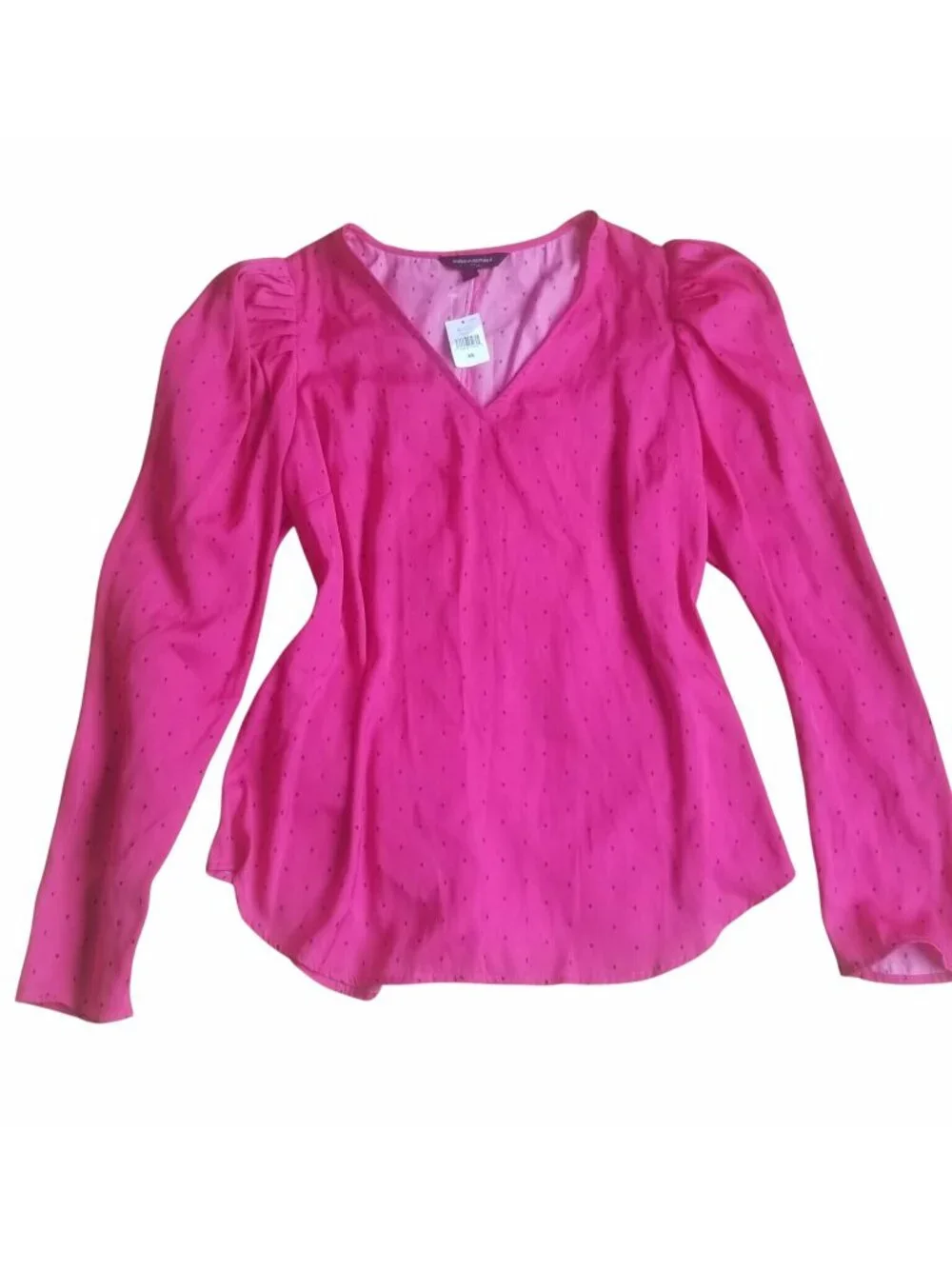 ⭐Sz XS Women Blouse Top Banana Republic Puff Sleeve Fuchsia navy polka dots NEW